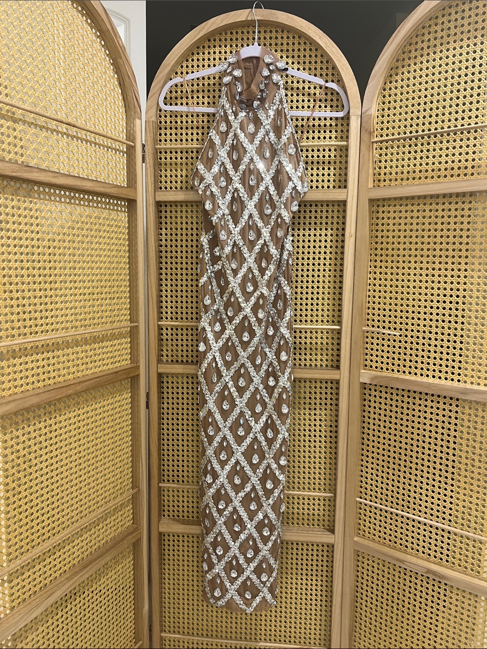 AKIRA Embellished Nude Sequin Dress Size Small